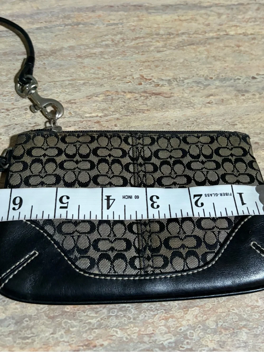 Coach Signature Canvas Wristlet with leather trim and handle